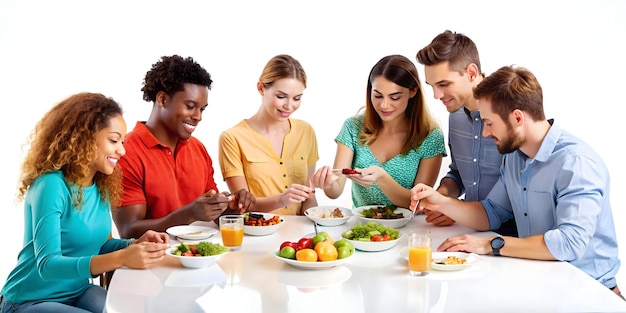 Uśmiechnięci ludzie jedzący posiłek